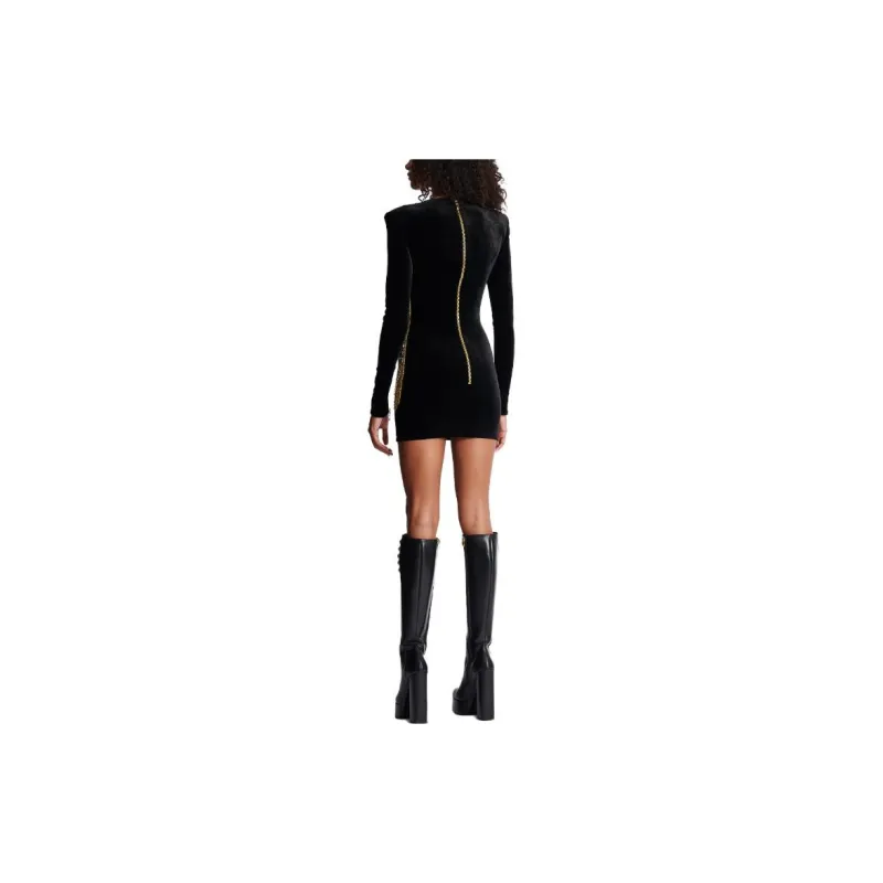 BALMAIN Dress With Pearl And Sequin Embroidery Long-Sleeved Dresses Women's Black-2