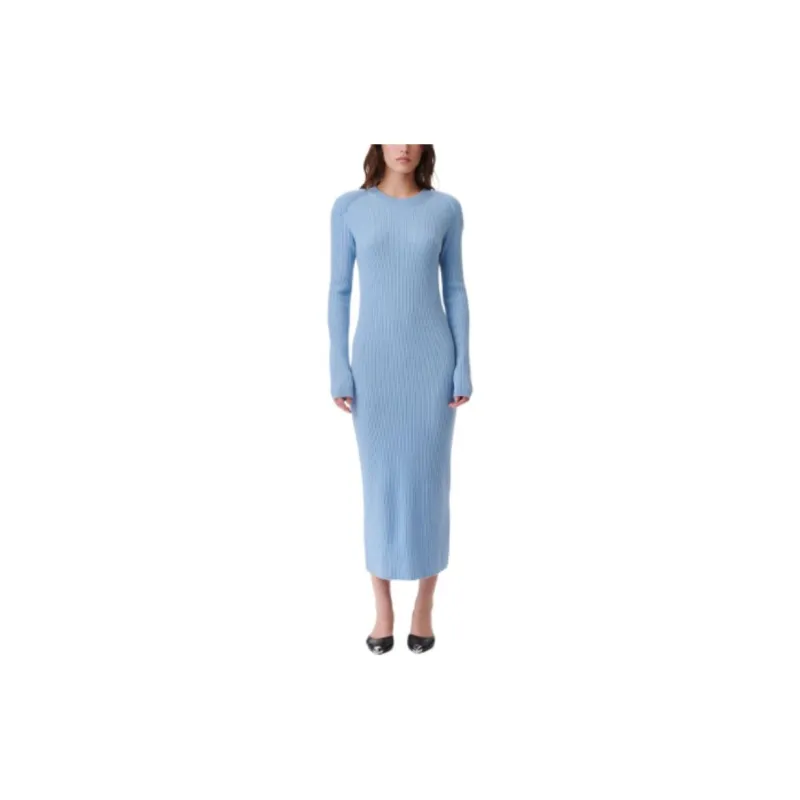 IRO Cashmere Ribbed Maxi Dress Long-Sleeved Dresses Women's Blue-1