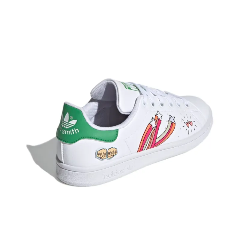 Adidas Originals STAN SMITH J Wear Resistant Low Top Skateboard Shoes White Green Teenagers-3