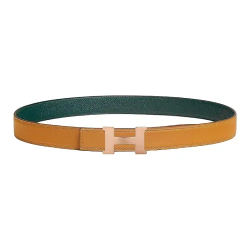 HERMES Calfskin Leather Belts Women's Yellow Width 2.4CM