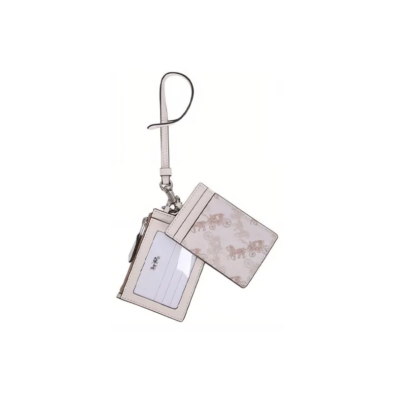 COACH Lanyard Cow Leather ID Holder Coin Card Two Piece Set Card Holder Mini Women's White-3