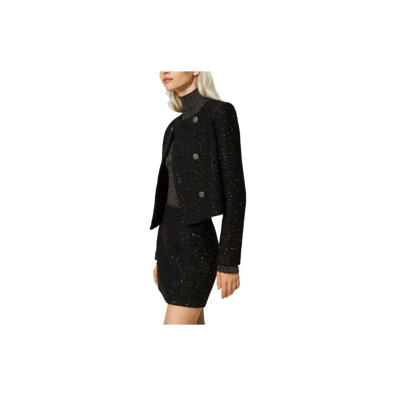 Twinset Double breasted Paillette Cropped Jacket-4