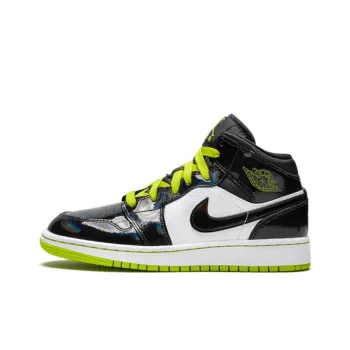 Jordan 1 Mid Black Cyber Mystic Green GS