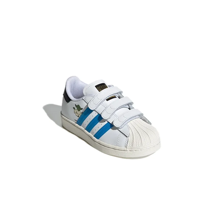 Adidas Originals SUPERSTAR CF C Wear-Resistant Low-Top Skateboard Shoes White Blue Black Children Aged 3-7 Years Old-2