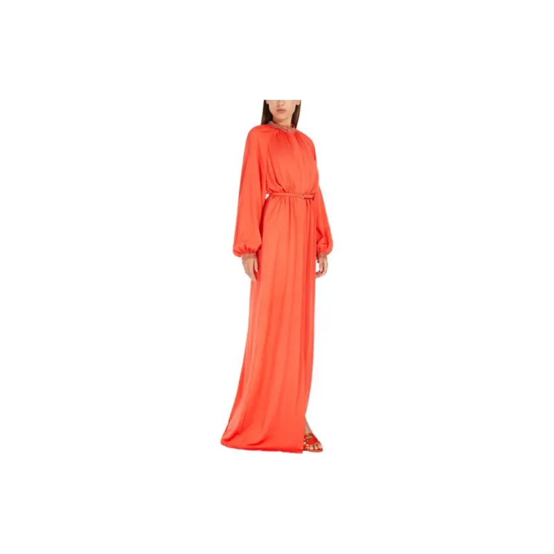 MaxMara Silk Caftan Dress Long-Sleeved Dresses Women's Red-1
