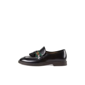 GUCCI Kids Web stripe Leather Loafers