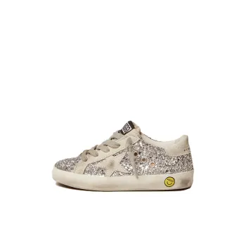 Golden Goose Super Star Slip Resistant Cushioning Low Top Skateboard Shoes Silver Sequins Children Aged 3 7 Years Old