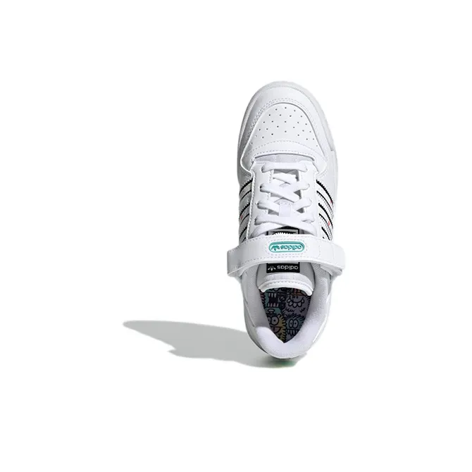 Adidas Originals FORUM Low J Abrasion Resistant Low Top Kids' Skateboarding Shoes White Black Blue Teenagers-5