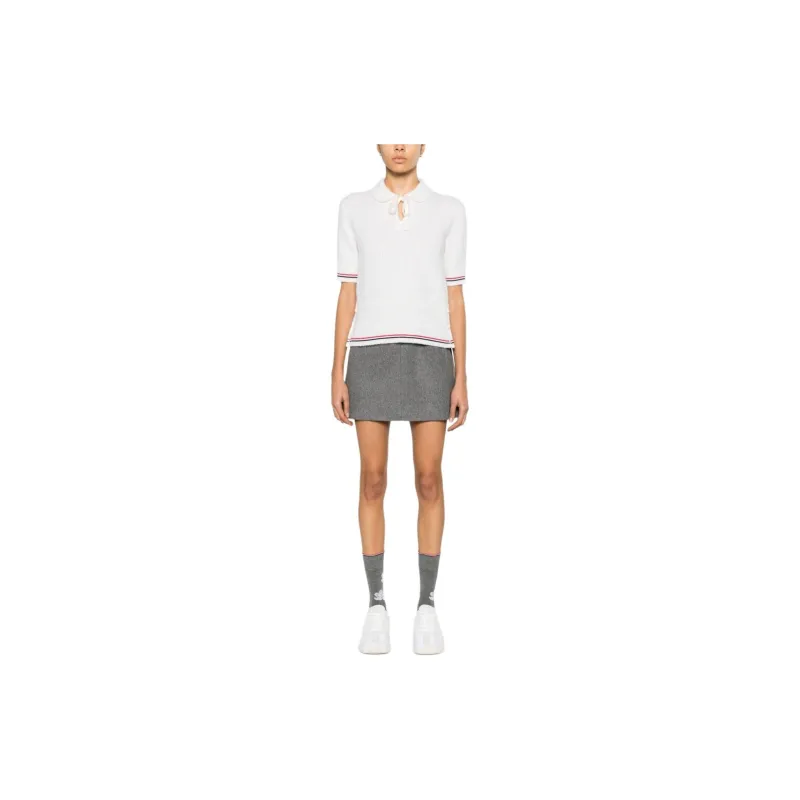 THOM BROWNE Rwb Striped Knitted Polo Shirt-2