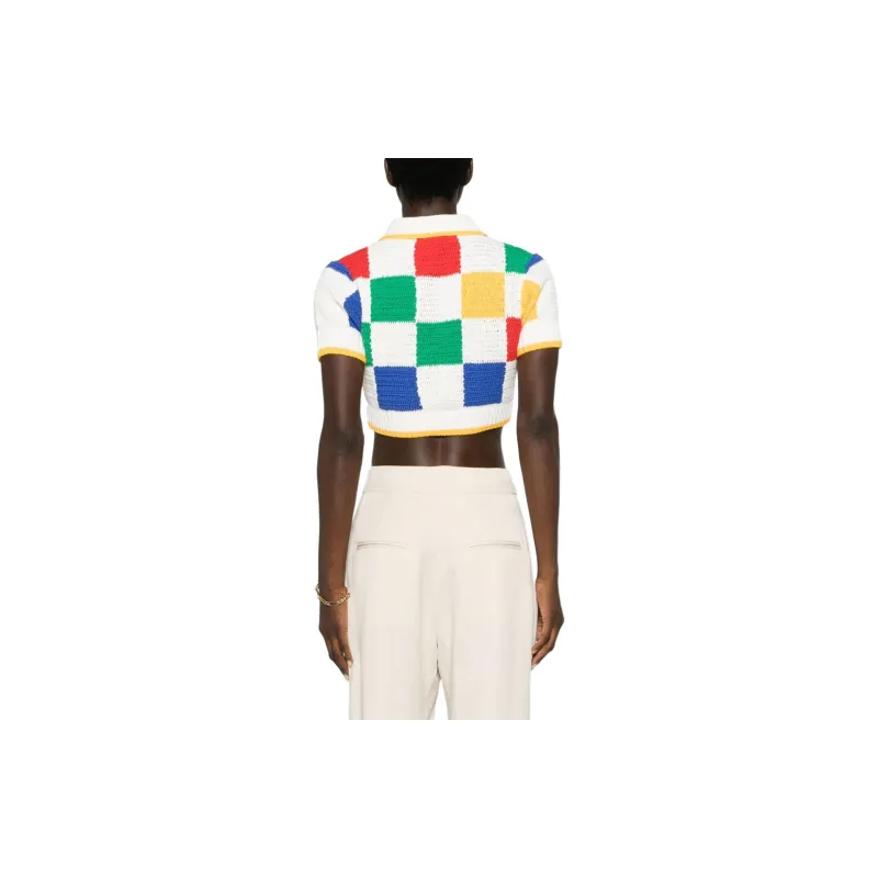 CASABLANCA Checked Crochet Knit Cropped Top 'Multicolor'-3