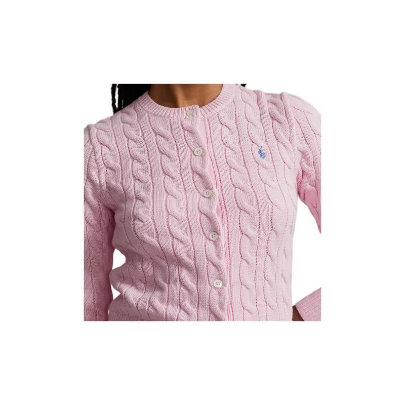 Polo Ralph Lauren Cable Knit Cotton Crewneck Cardigan Knitwear Women's Pink-6