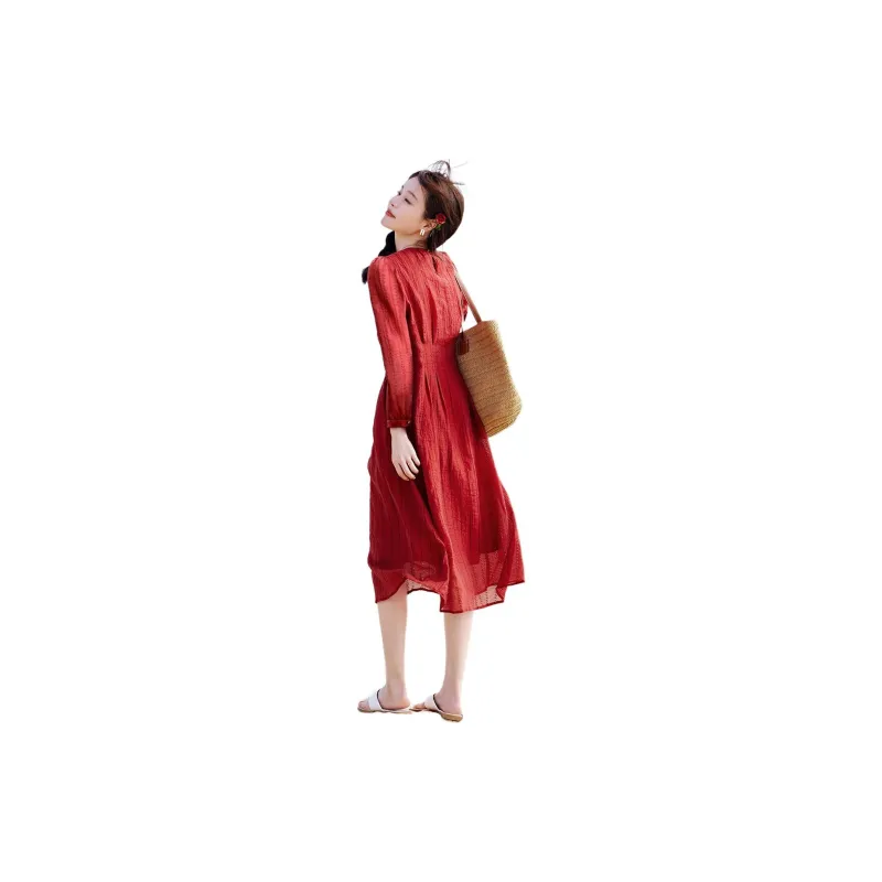 Mo Han Yi Mei Long Sleeved Dress Women's Berry Red-1