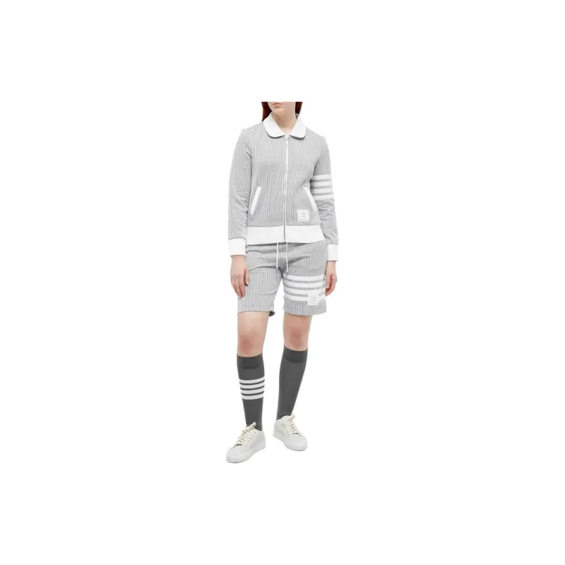 THOM BROWNE 4 Bar Striped Seersucker Drawstring Shorts-1