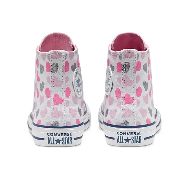 Converse Chuck Taylor All Star Hi High Top Kids Canvas Shoes Pink White Teenagers-4