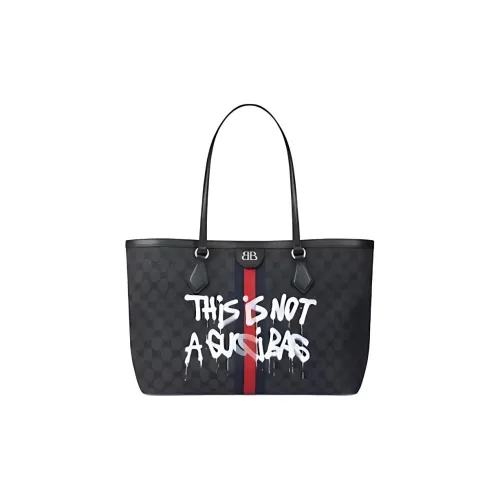 GUCCI Balenciaga Paris Collaboration Coated Canvas Bag, Tote Bag, Shopping Bag, Shoulder Bag Women's Black & Gray