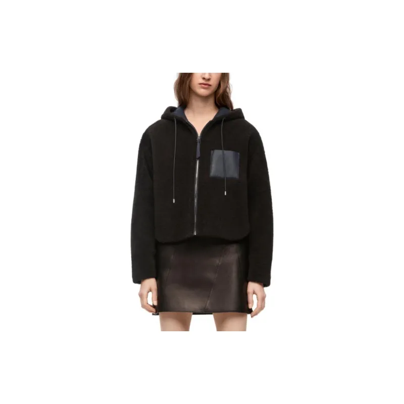 LOEWE Anagram-embossed Hooded Shearling Jacket-3