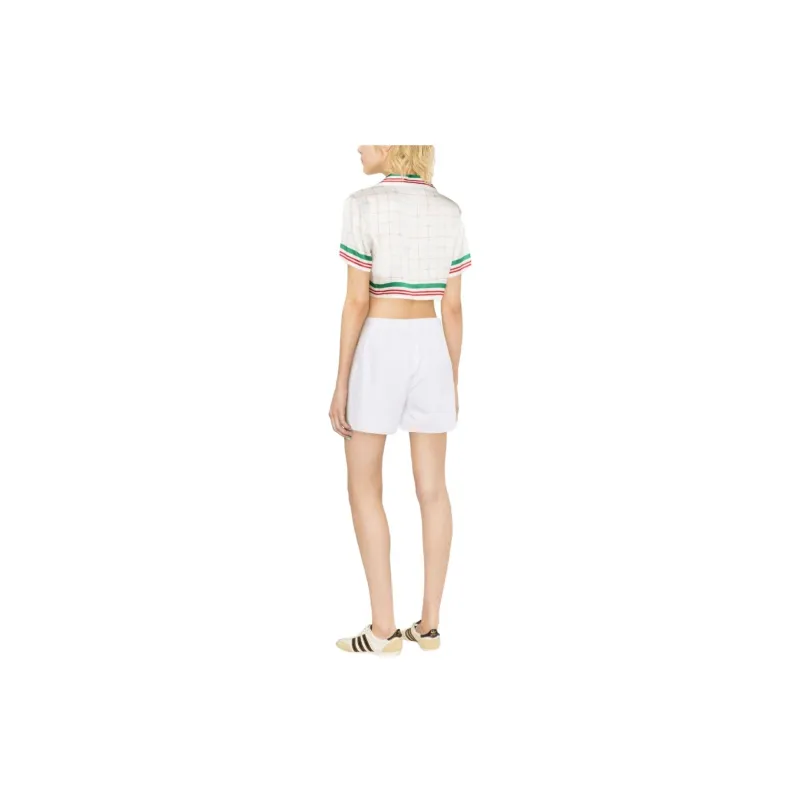CASABLANCA Tennis Check Cropped Silk Shirt-2