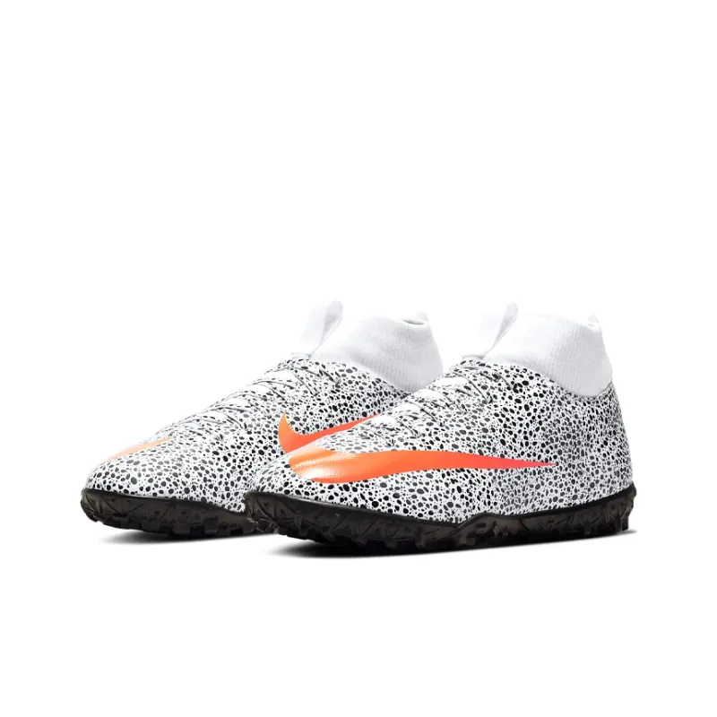 Nike Jr. Mercurial Superfly 7 Academy CR7 Safari TF Turf 'Black White Orange'-2