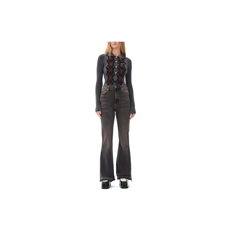 GANNI Logo patch High waist Flared Jeans-1