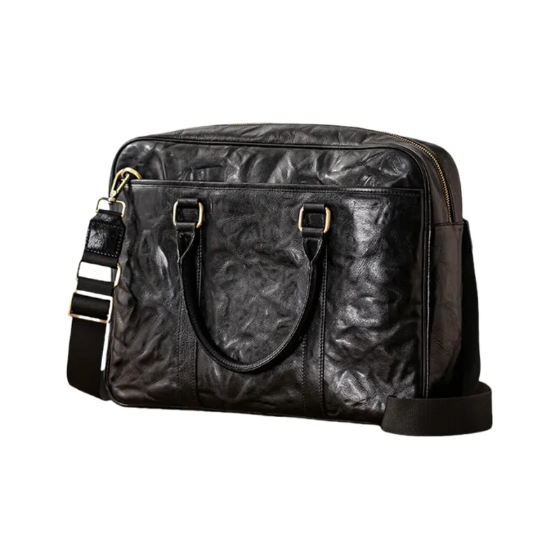 Back Step Top Grain Cow Leather, Genuine Leather Shoulder Bag, Crossbody Bag, Handbag Unisex Black-1
