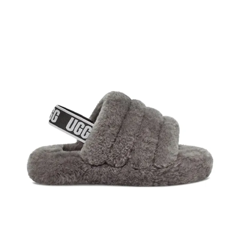 UGG Fluff Yeah Slide Charcoal Kids-1