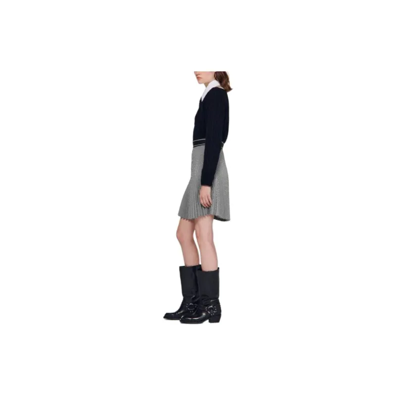 Sandro Short Pleated Skirt With Rhinestones Casual Short Skirts Women's Gray-3