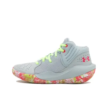 Under Armour Jet '21 Cushioned Slip-Resistant Abrasion-Resistant Mid-Top Performance Basketball Shoes Gray Teenagers