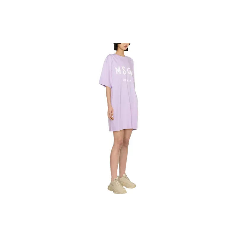 MSGM Short Sleeved Dress Women's Lavender Purple-2