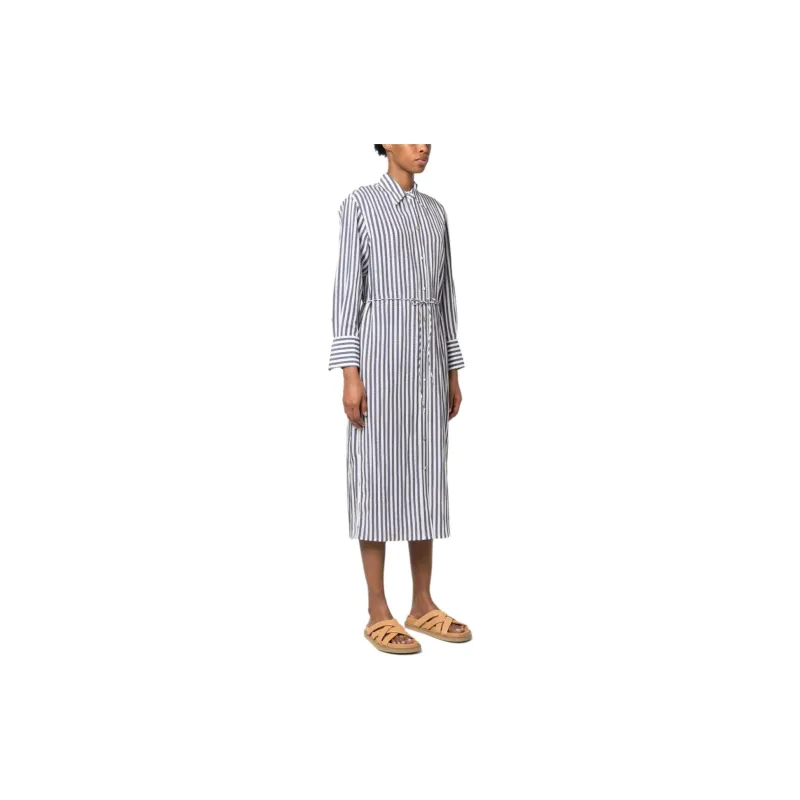 VINCE Striped Belted Midi Shirt Dress-2