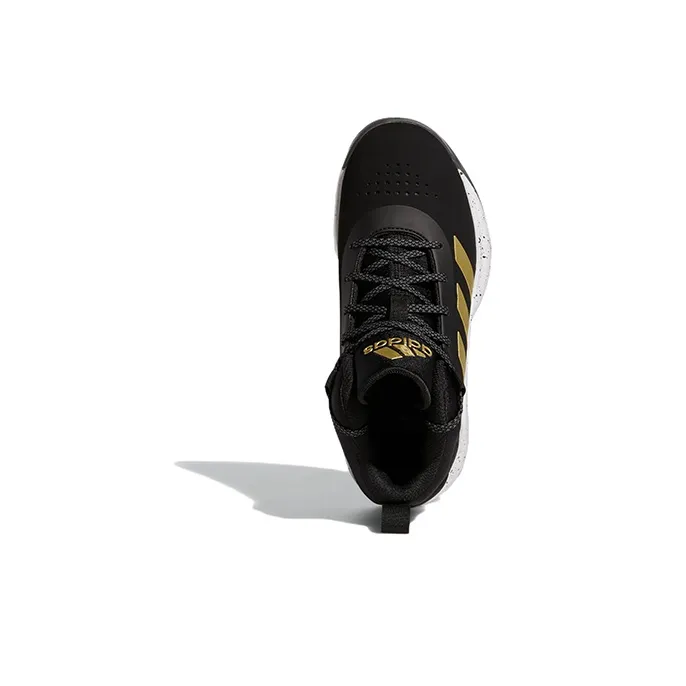 Adidas Cross Em Up 5 Anti Slip Wear Resistant Mid Top Children's Basketball Shoes Black Gold Kids'-4