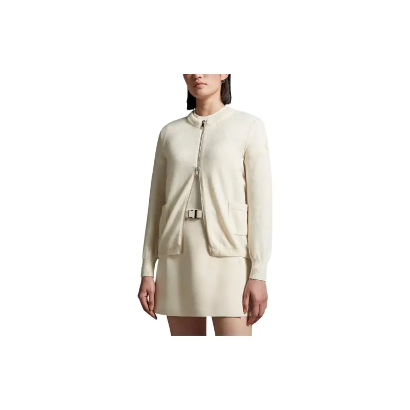 Moncler Taffeta Zip Up Cardigan Knitwear Women's White-1