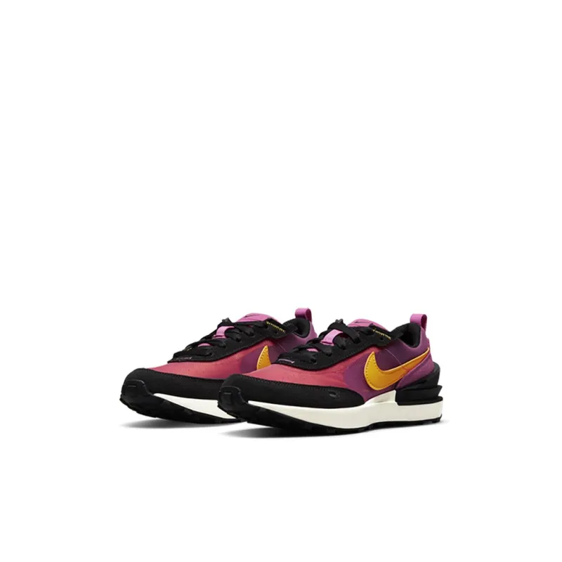 Nike Waffle One 'Active Fuchsia' Breathable Cushioning Low Top Casual Shoes Black Purple Gold Kids'-2