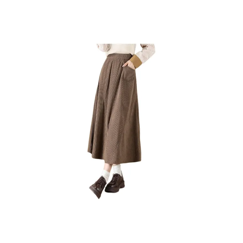 JEANSWEST Casual Long Skirt Women's Khaki-1