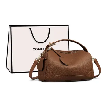 COMELY Cow Leather Patchwork Synthetic Leather Pillow Bag One Shoulder Handbag Regular Women's Dark Brown