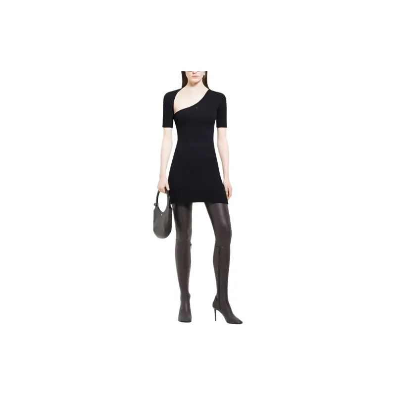 COURREGES Mini Slash Rib Knit Flared Dress-1