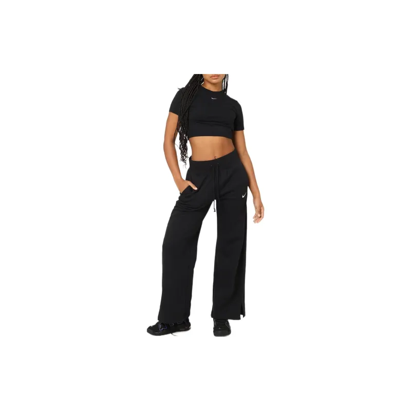 Nike Women's Phoenix Fleece High Waisted Wide Leg Sweatpants Black/Sail-2