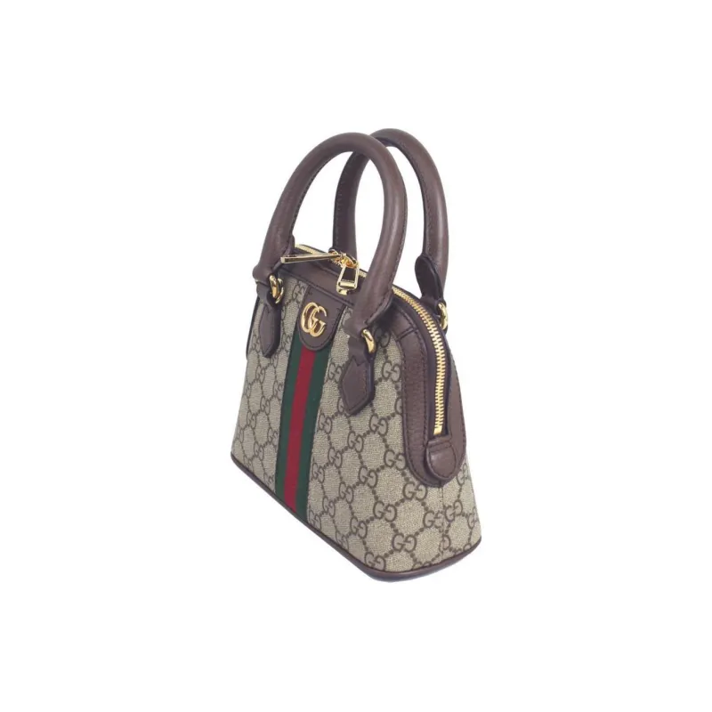GUCCI Ophidia Canvas With Leather Binding One Shoulder Crossbody Canvas Bag, Handbag Mini Women's Brown-1