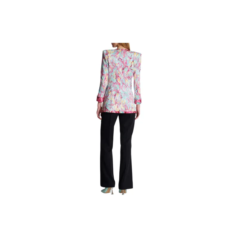 BALMAIN Feather Printed Long 6 Button Jacket-5