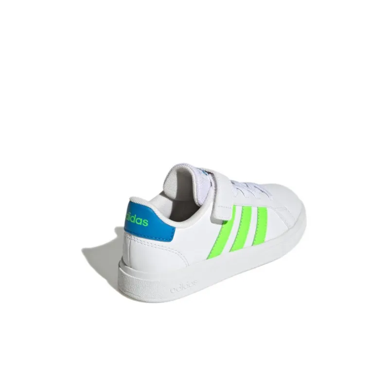 Adidas Neo GRAND COURT 2.0 EL K Abrasion Resistant Low Top Skateboard Shoes White Green Kids'-3