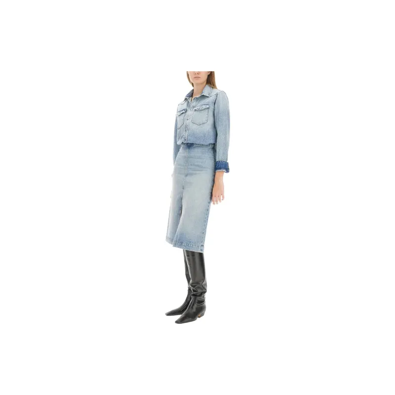 KHAITE Denim Long Skirts Women's Blue-3