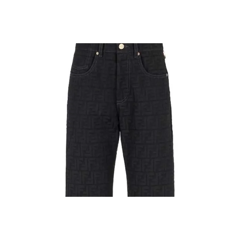 FENDI Logo jacquard Straight leg Cotton Trousers-2