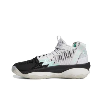 Adidas D Lillard 8 Slip Resistant Cushioning Wear Resistant Mid Top Performance Basketball Shoes White Black Teenagers
