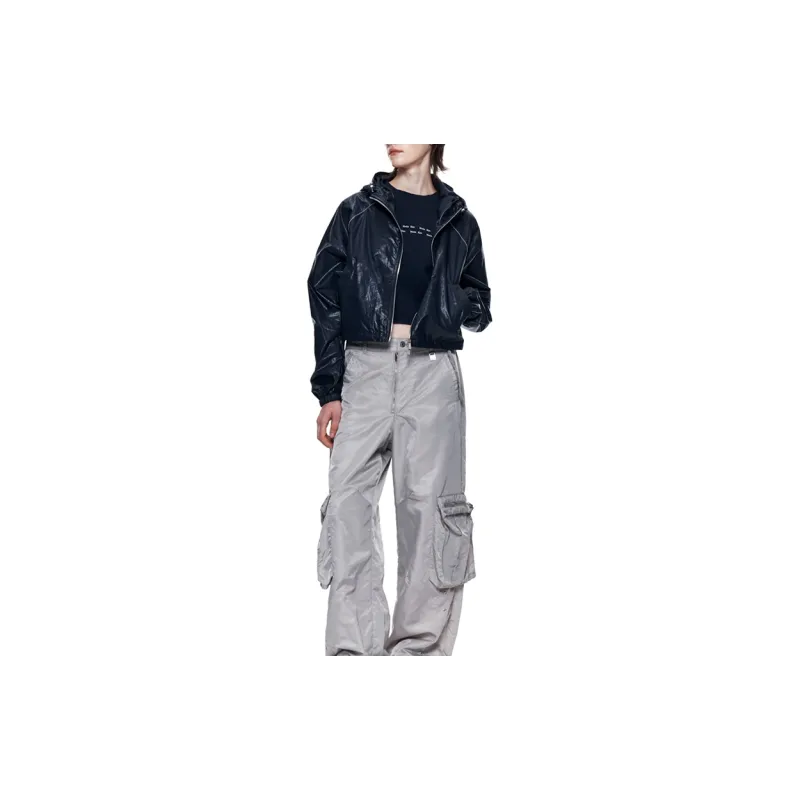MATIN KIM Women's Matin Crop Hoodie Coating Jacket Black-3