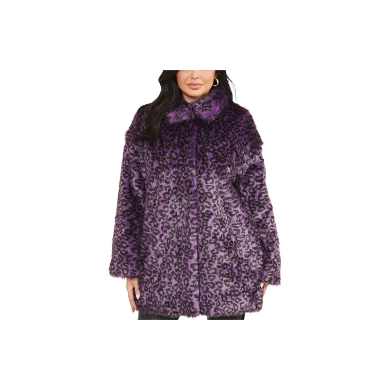 GUESS Larissa Faux-Fur Coat Coats Women's Purple-1