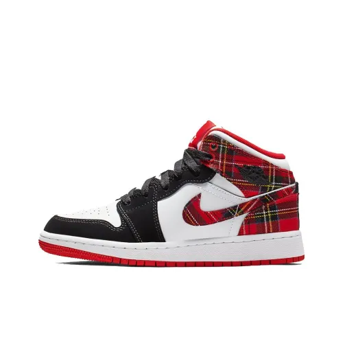 Air Jordan 1 Mid White Plaid GS