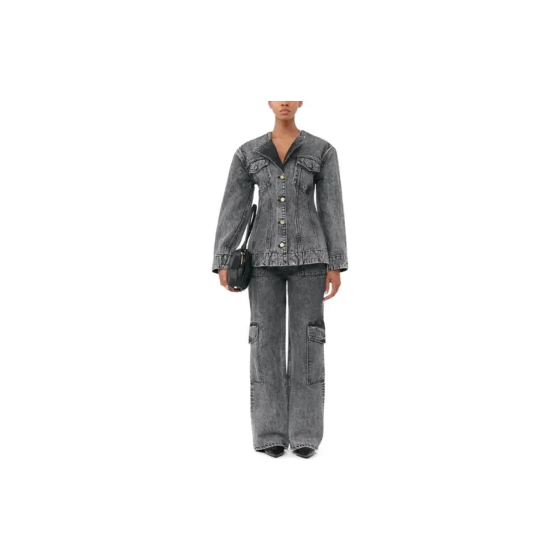 GANNI Logo Patch Wide Leg Cargo Jeans-2