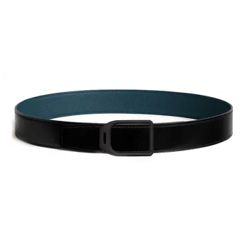 HERMES Calfskin, Metal Leather Belts Men's Black/Blue Width 3.8CM