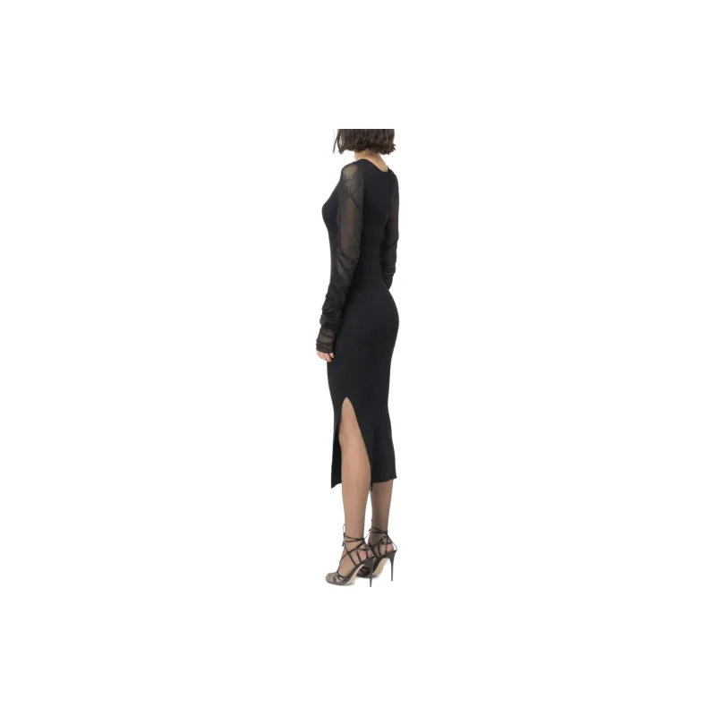 PINKO Tulle Ruched Long Knitted Dress-4