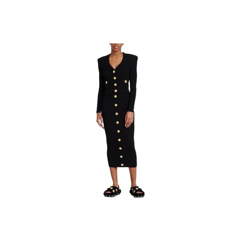BALMAIN Pointelle knit V neck Cardigan-1