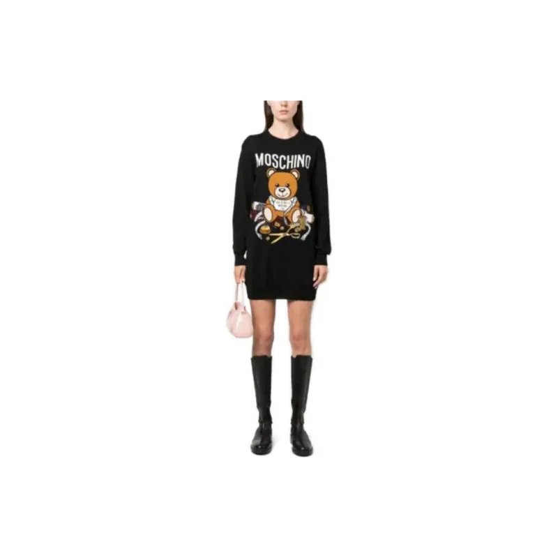 MOSCHINO Intarsia knit Cotton Mini Dress-1